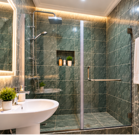 Enhanced Penuel Gardens bathroom with glass shower